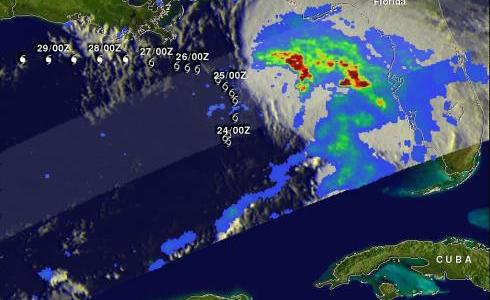 TRMM image of tropical storm Debby near Florida