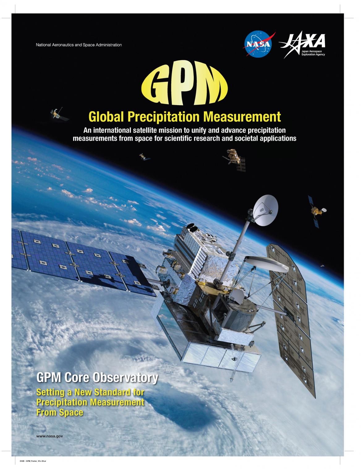 GPM Poster showing the GPM core observatory and constellation satellites