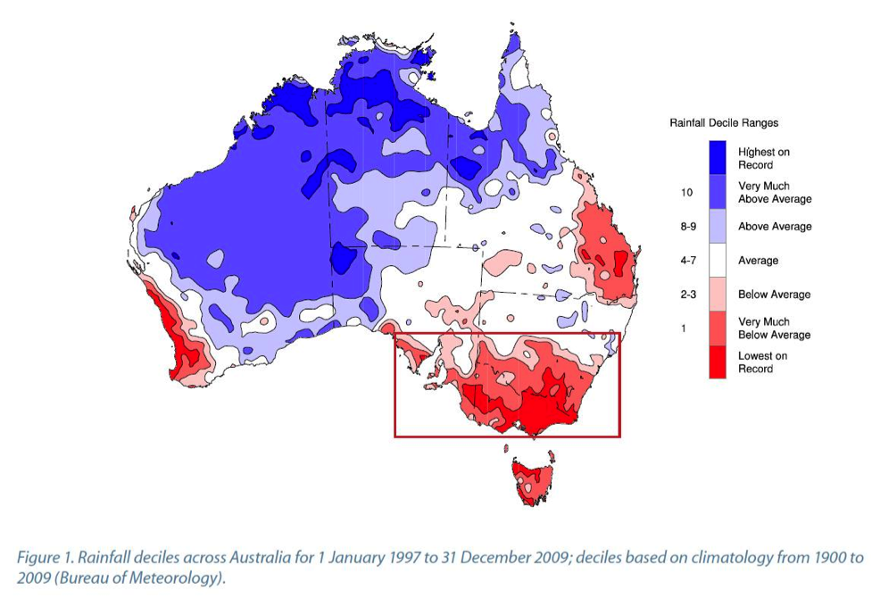 Map of Rainfall Deciles across Australia (1997-2009)
