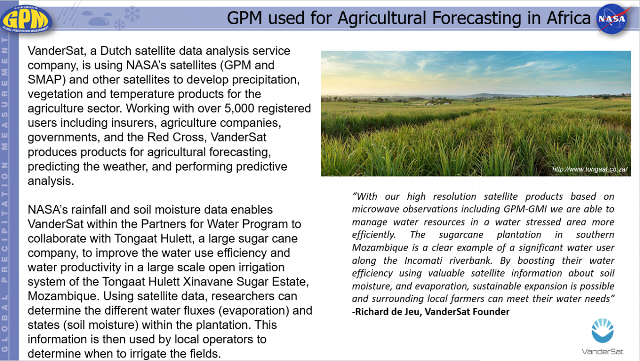 GPM used for Agricultural Forecasting in Africa 