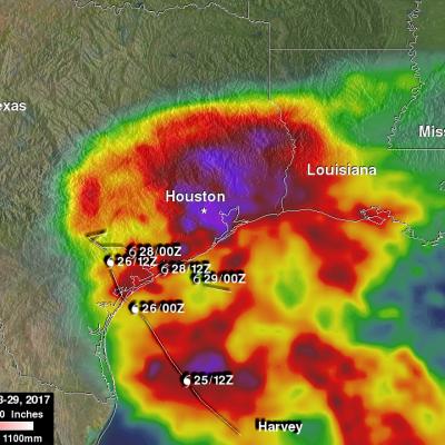 NASA's IMERG Shows Rainfall Accumulation Along Harvey's Track 