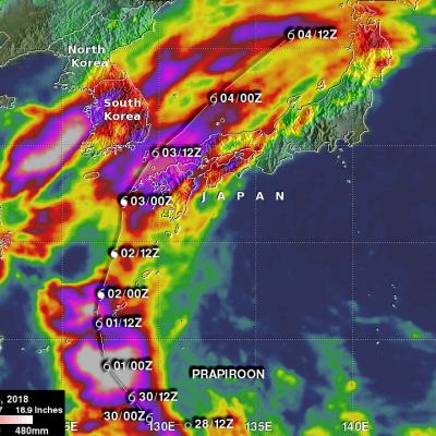 GPM IMERG Analyzes Rainfall from Powerful Typhoon Prapiroon