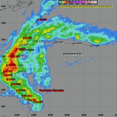 Rainfall From Hurricane Fay and Gonzalo 