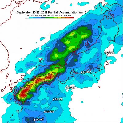 TRMM rainfall map of Japan